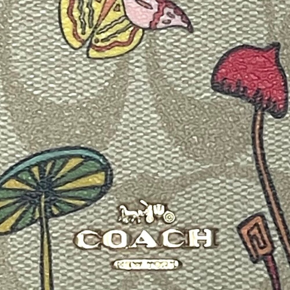 Coach Observed By Us Zip Card Case Khaki Signature Canvas Pink - Picture 6 of 8